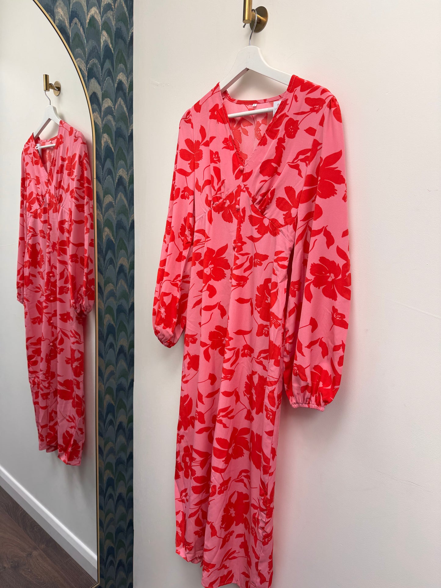 DMB Pink / Red Floral Button Down Midi Dress