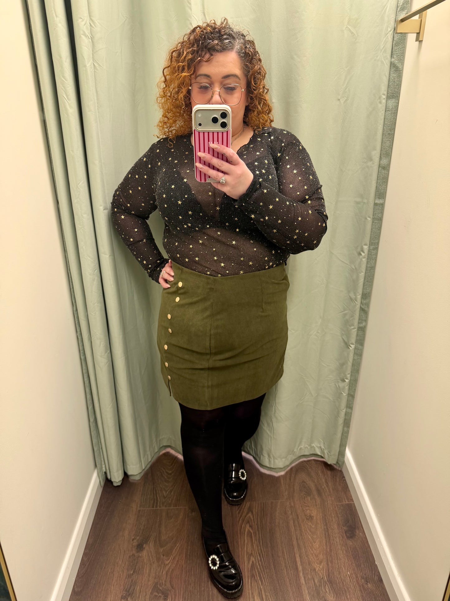 DMB Olive Green Gold Button Skirt