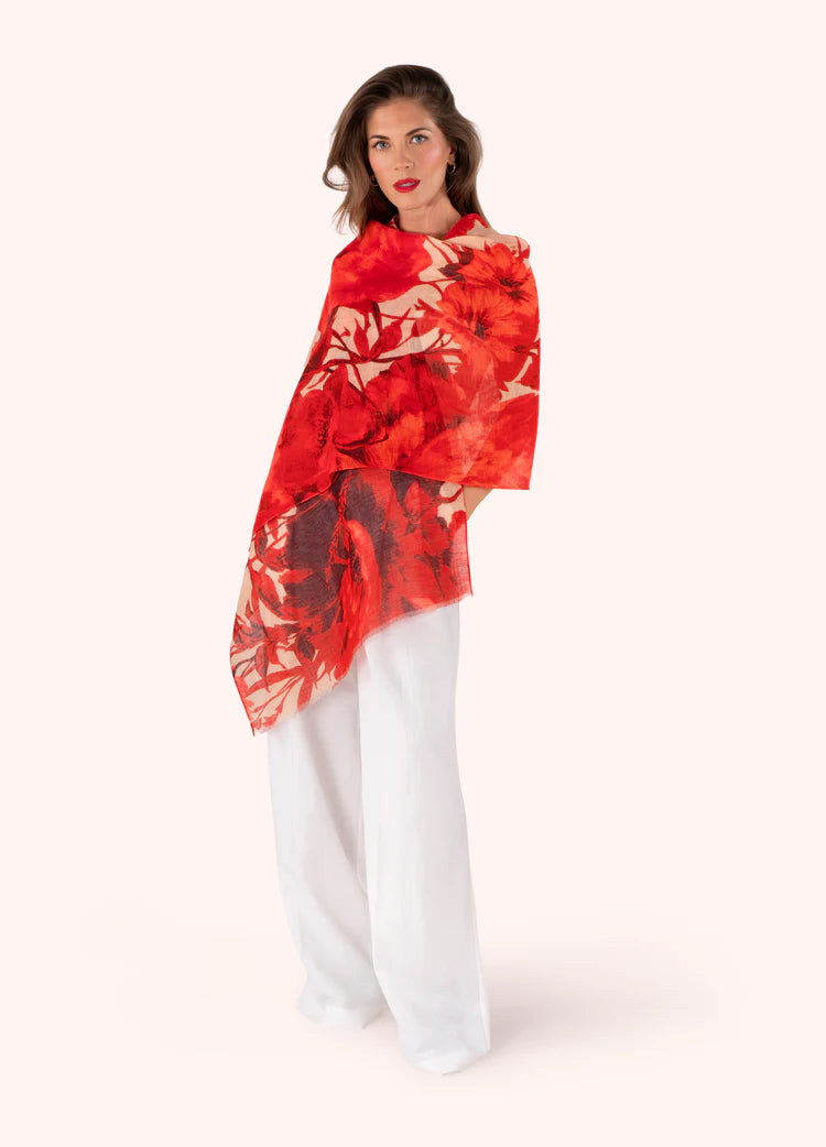 POWDER LINEN/COTTON SCARF - ROUGE BLOOMS