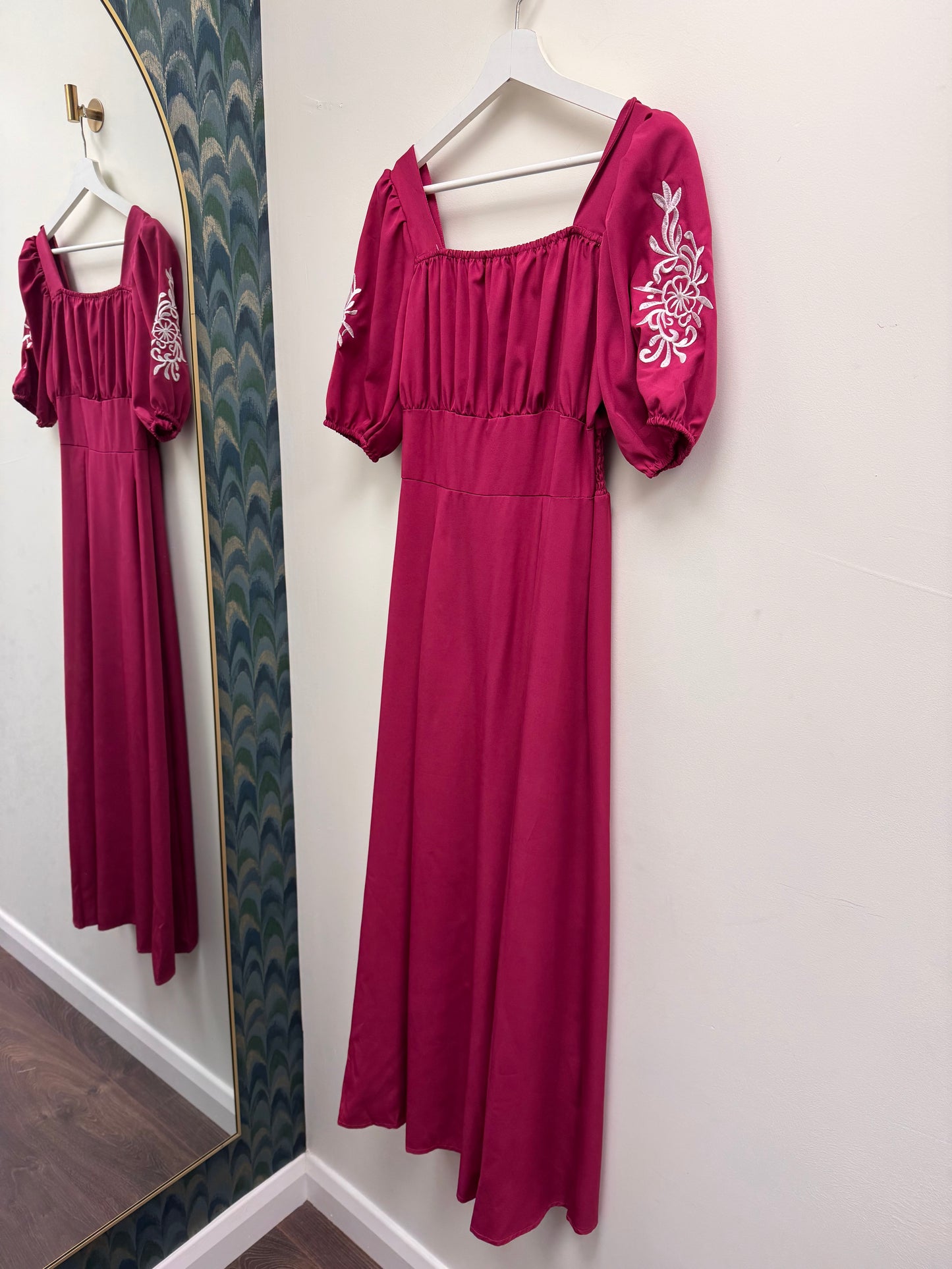 DMB Maroon Embroided Midi Dress