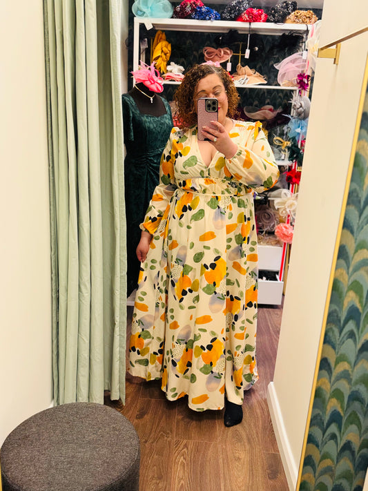 DMB Cream & Green Spot Abstract Maxi Dress