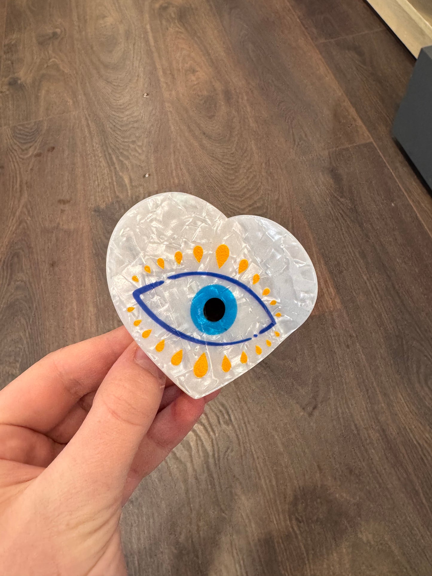DMB White Heart Evil Eye Hair Claw Clip