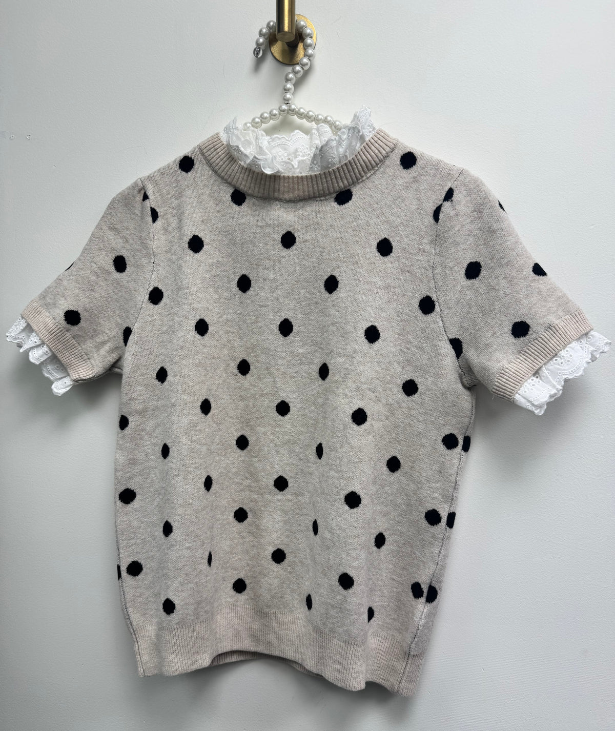 DMB Apricot Lace Trim Polka Short Sleeve Jumper