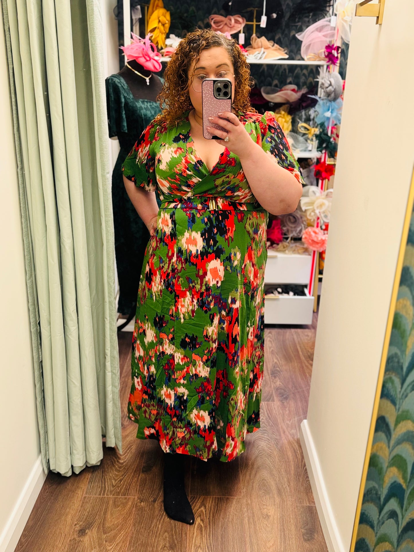 Amber Green Floral Cross Over Maxi Dress