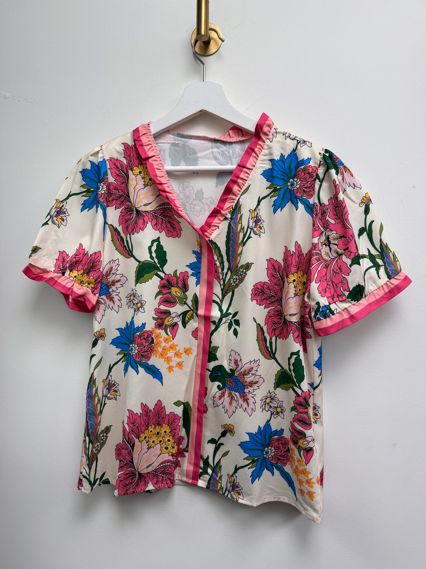 DMB Cream / Pink Floral Blouse
