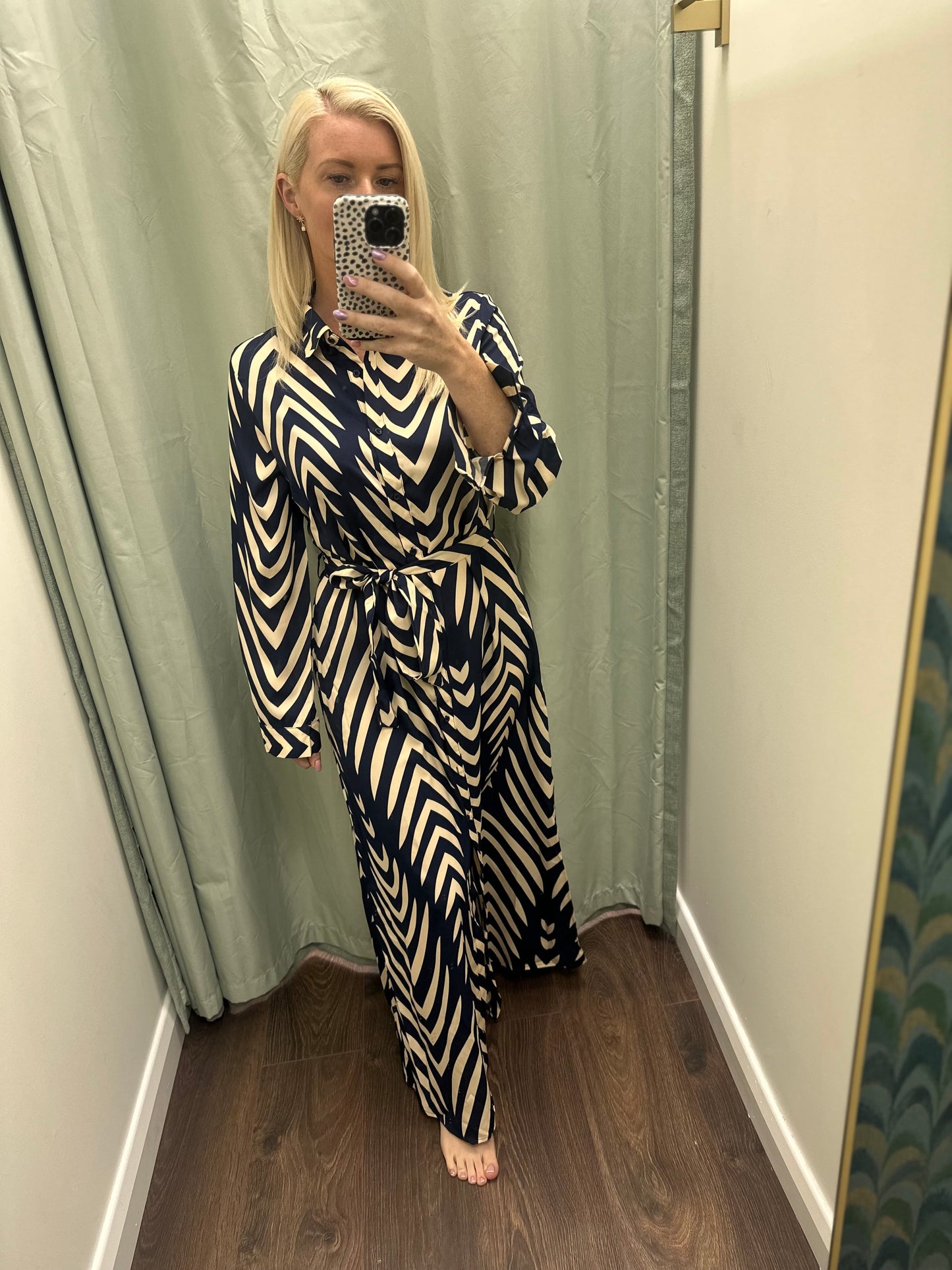 DMB Navy /. Cream Zig Zag Maxi Shirt Dress