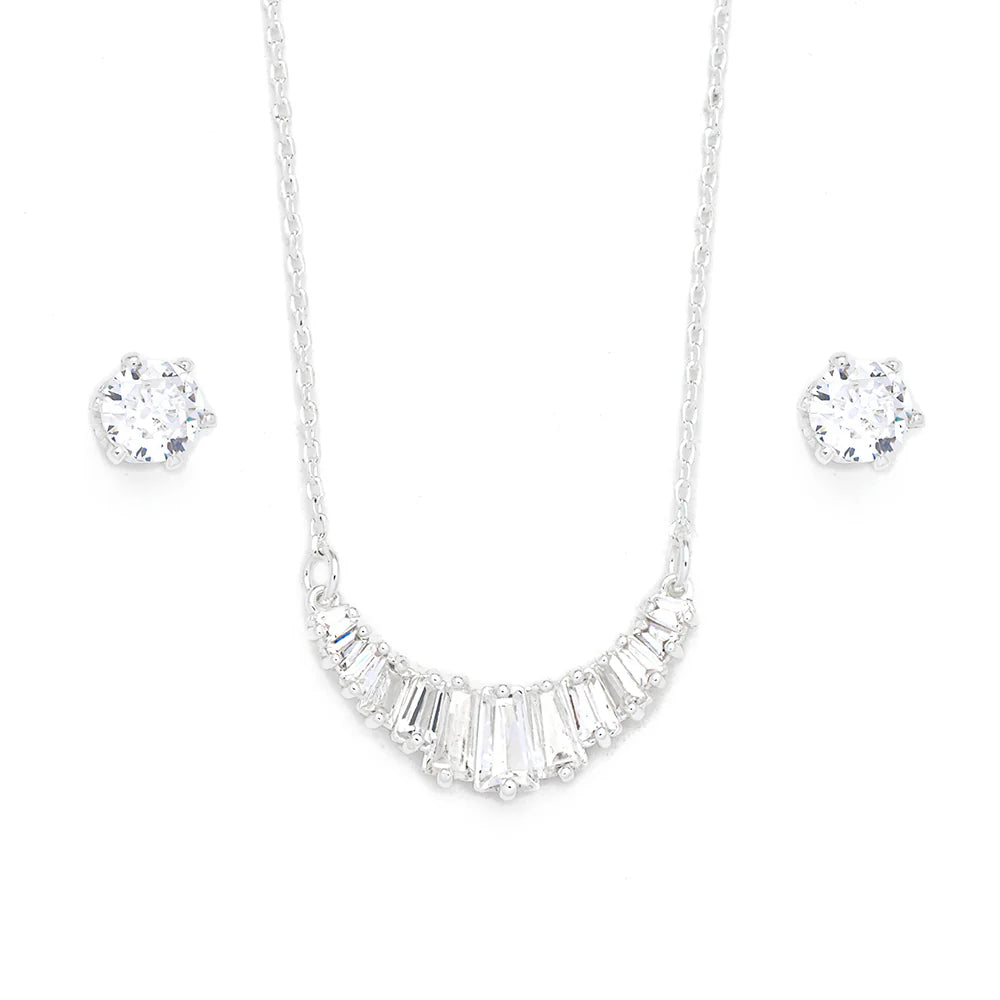 Knight and Day Baguette Style Necklace/Earring Set T387SAP