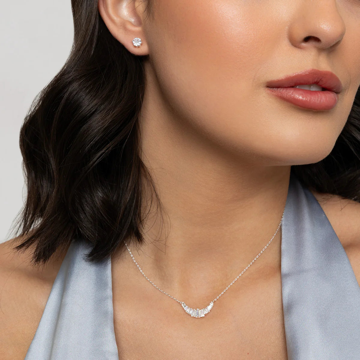 Knight and Day Baguette Style Necklace/Earring Set T387SAP