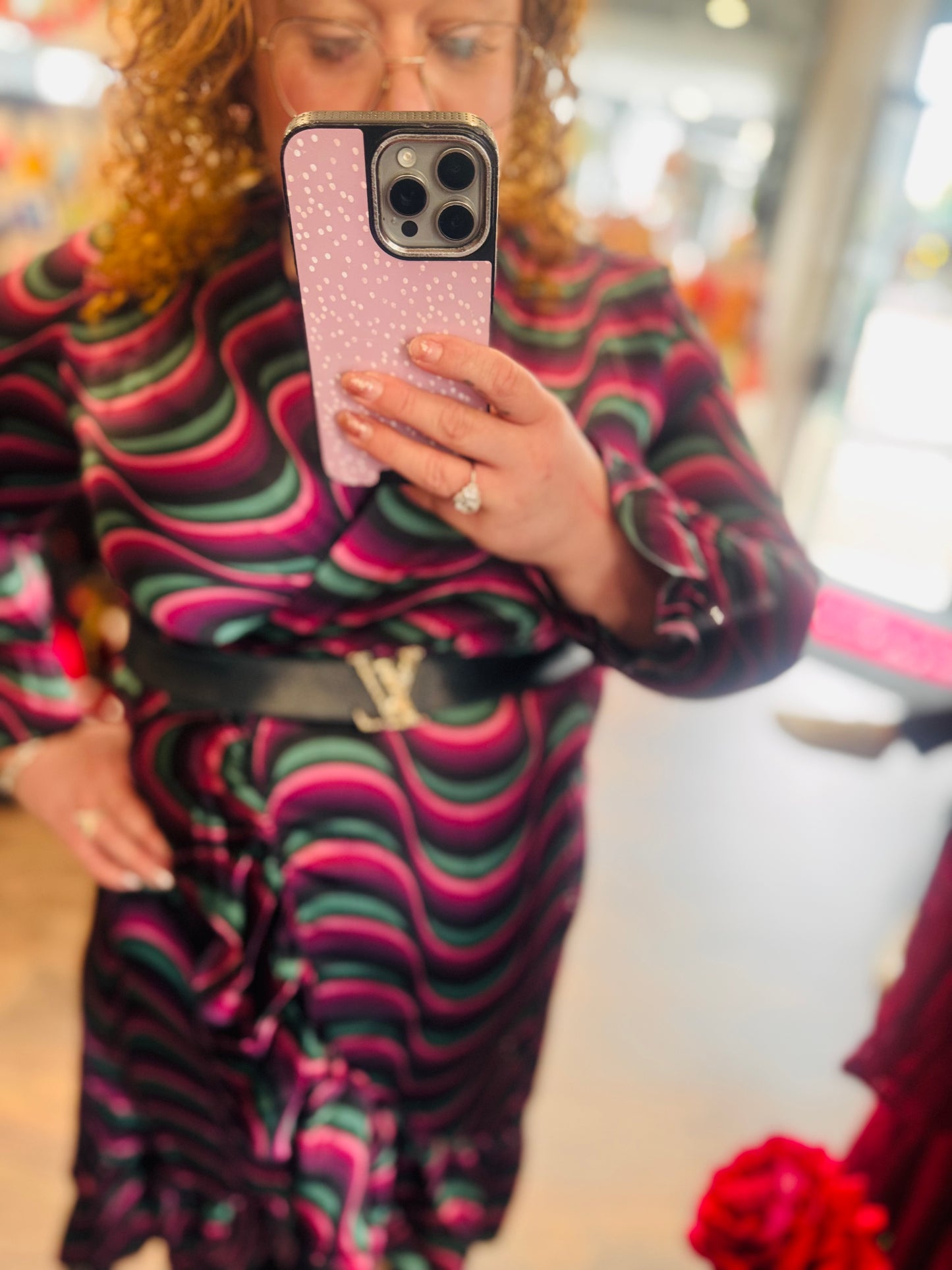 Amber Purple Swirl Mini Faux Wrap Dress