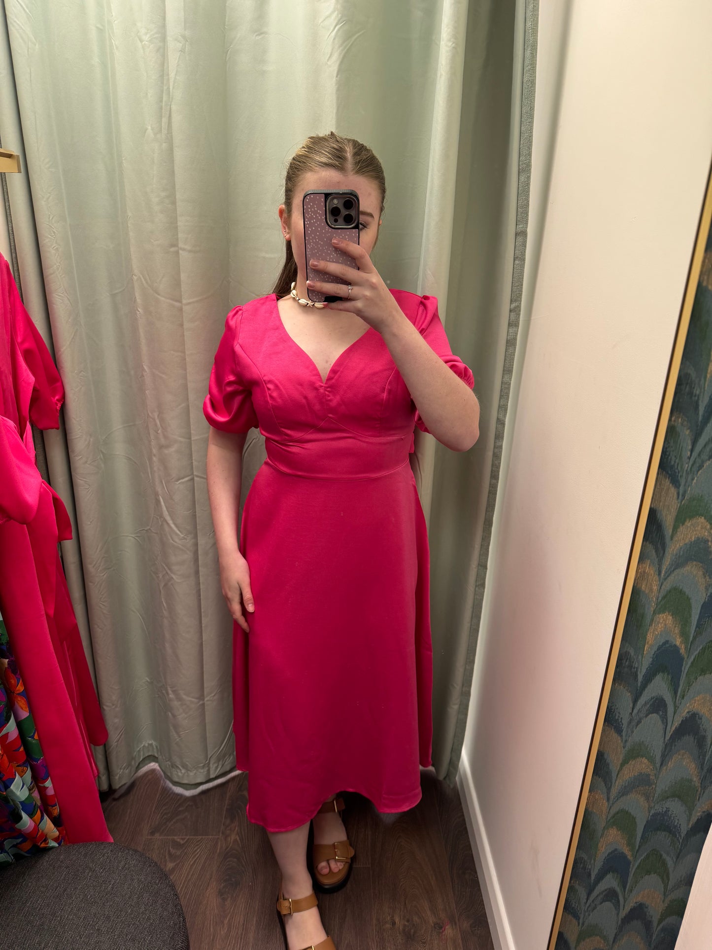 DMB Fuchsia Bow Back Midi Dress