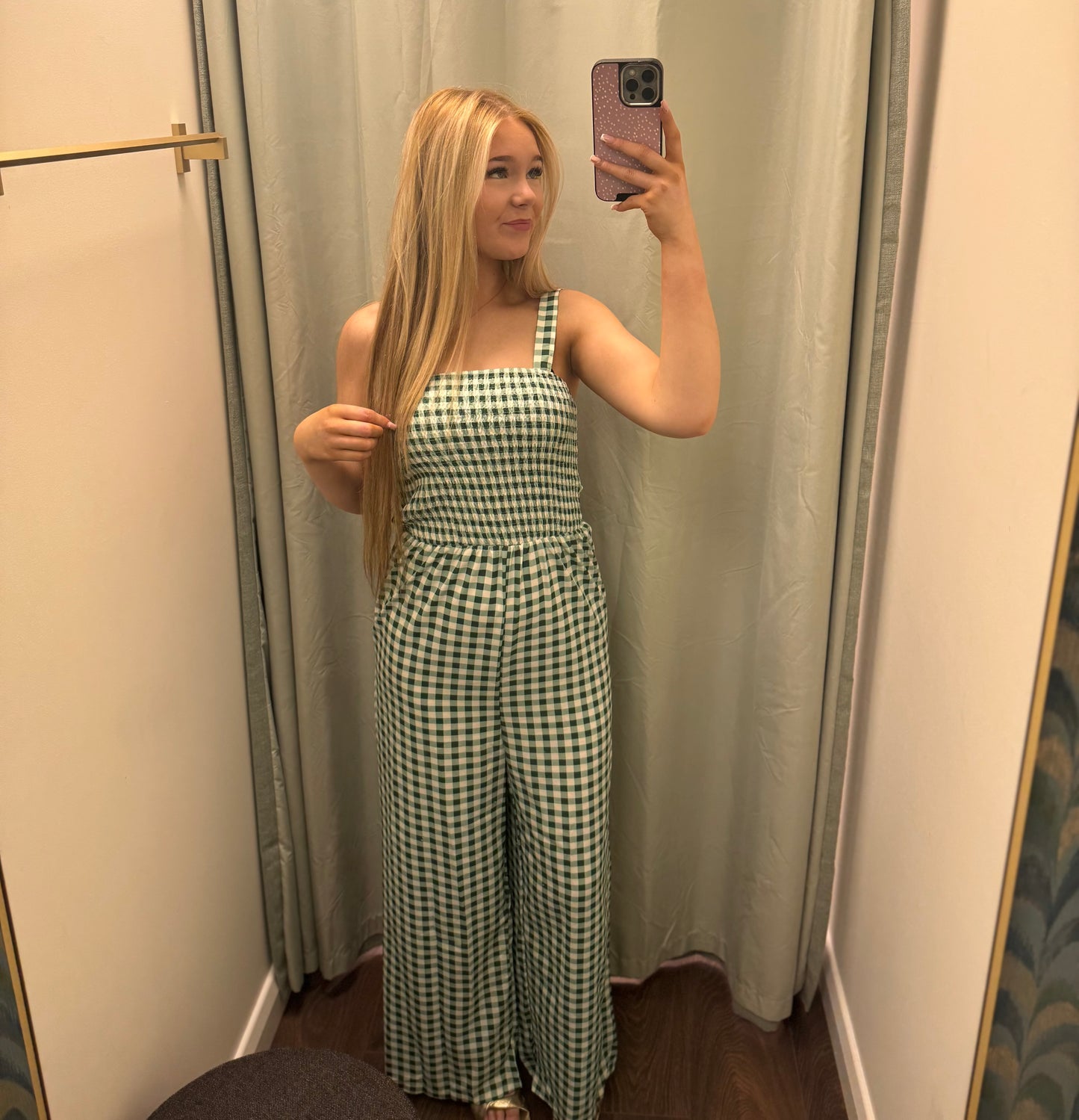 Green Gingham Jumpsuit