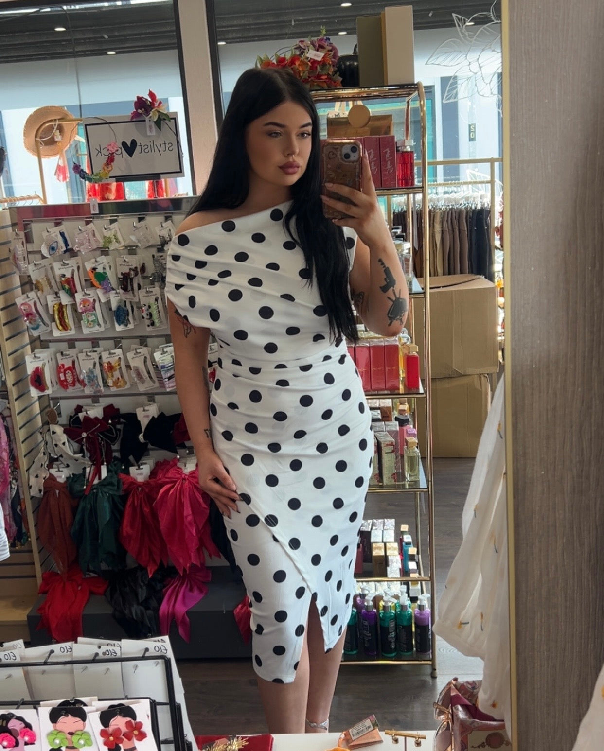 DMB Off Shoulder Polka Dress