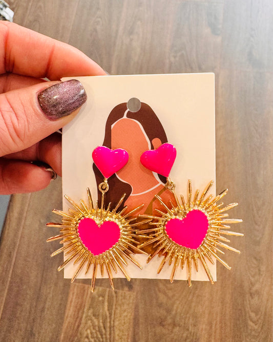 DMB Pink Heart Sunburst Earrings