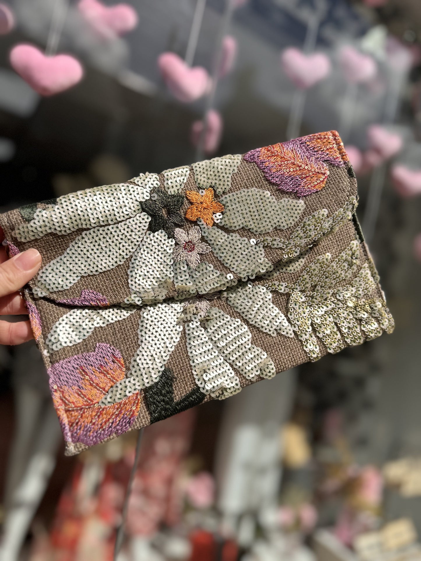 DMB Green / Grey Embroided & Sequin Clutch