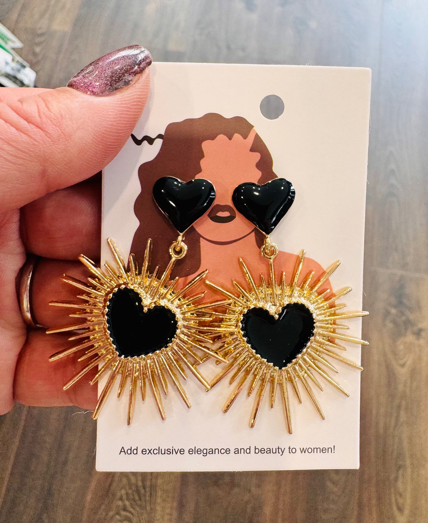 DMB Black Heart Sunburst Earrings