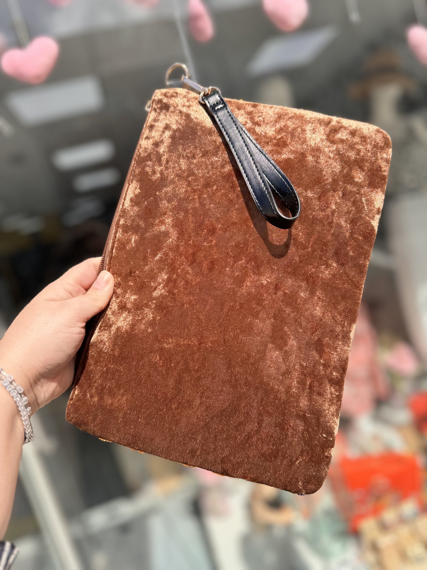 DMB Pink / Orange  Embroided & Sequin Large Wristlet Clutch