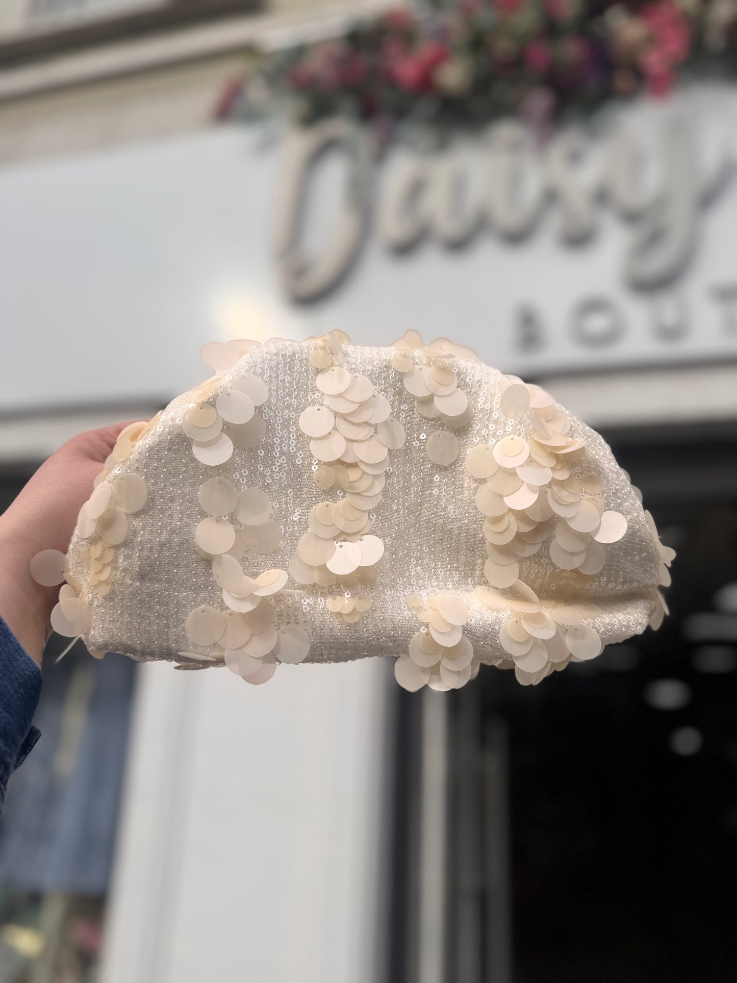 DMB Sequin Cream Clutch Bag