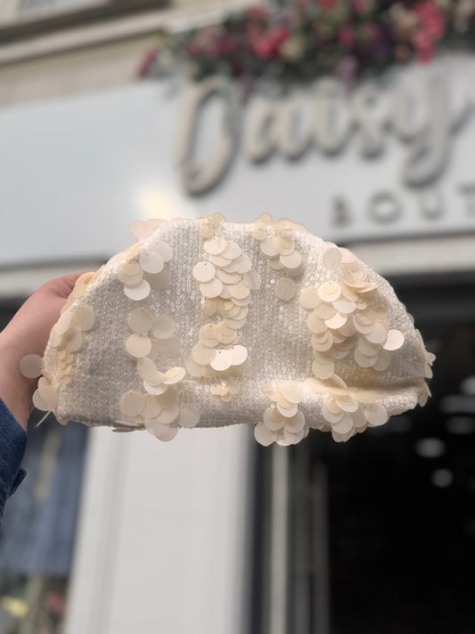 DMB Sequin Cream Clutch Bag