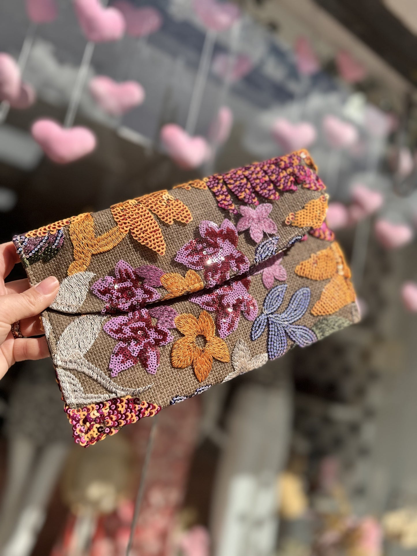 DMB Pink / Orange Embroided & Sequin Clutch