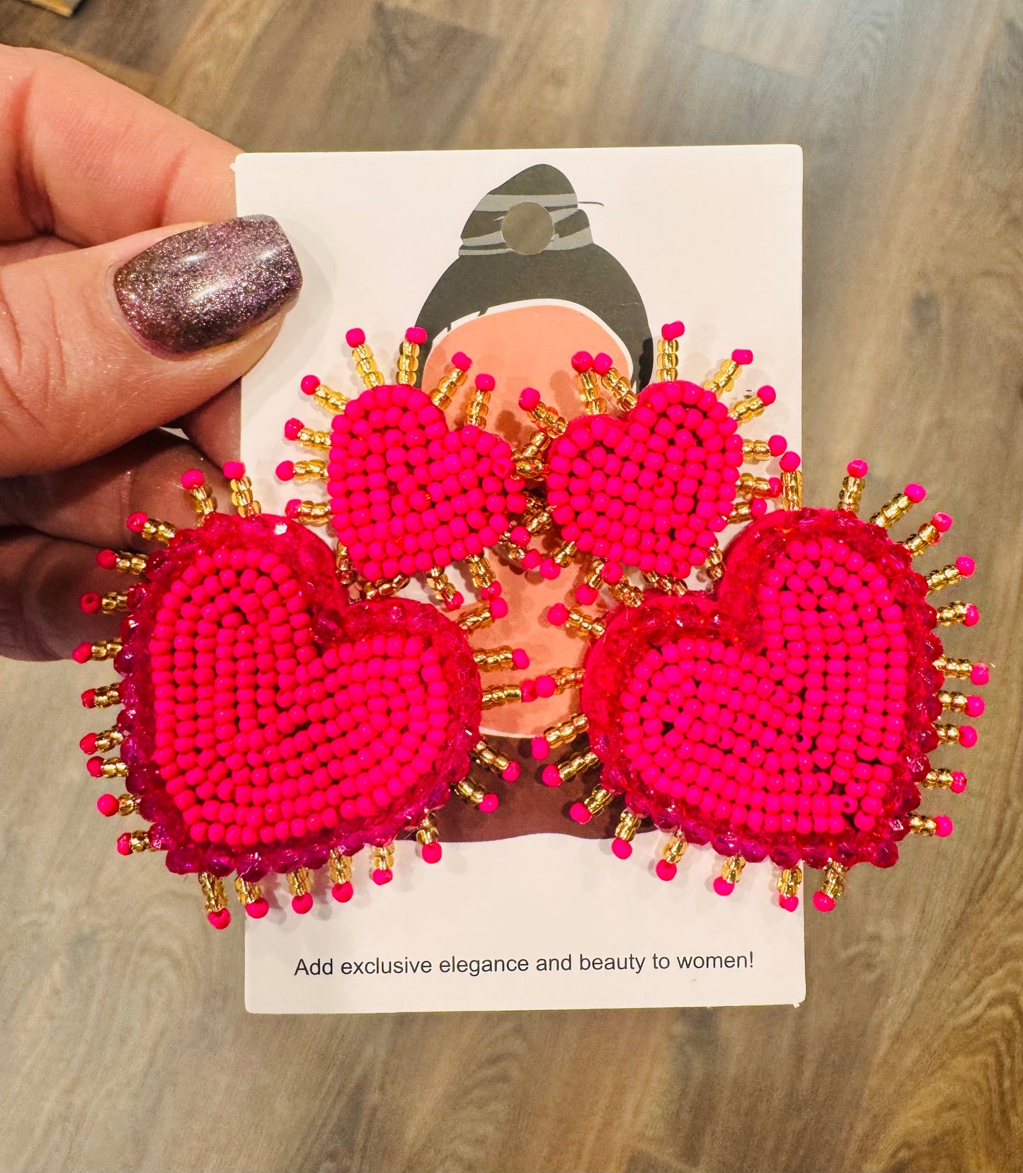 DMB Pink Heart Beaded Earrings
