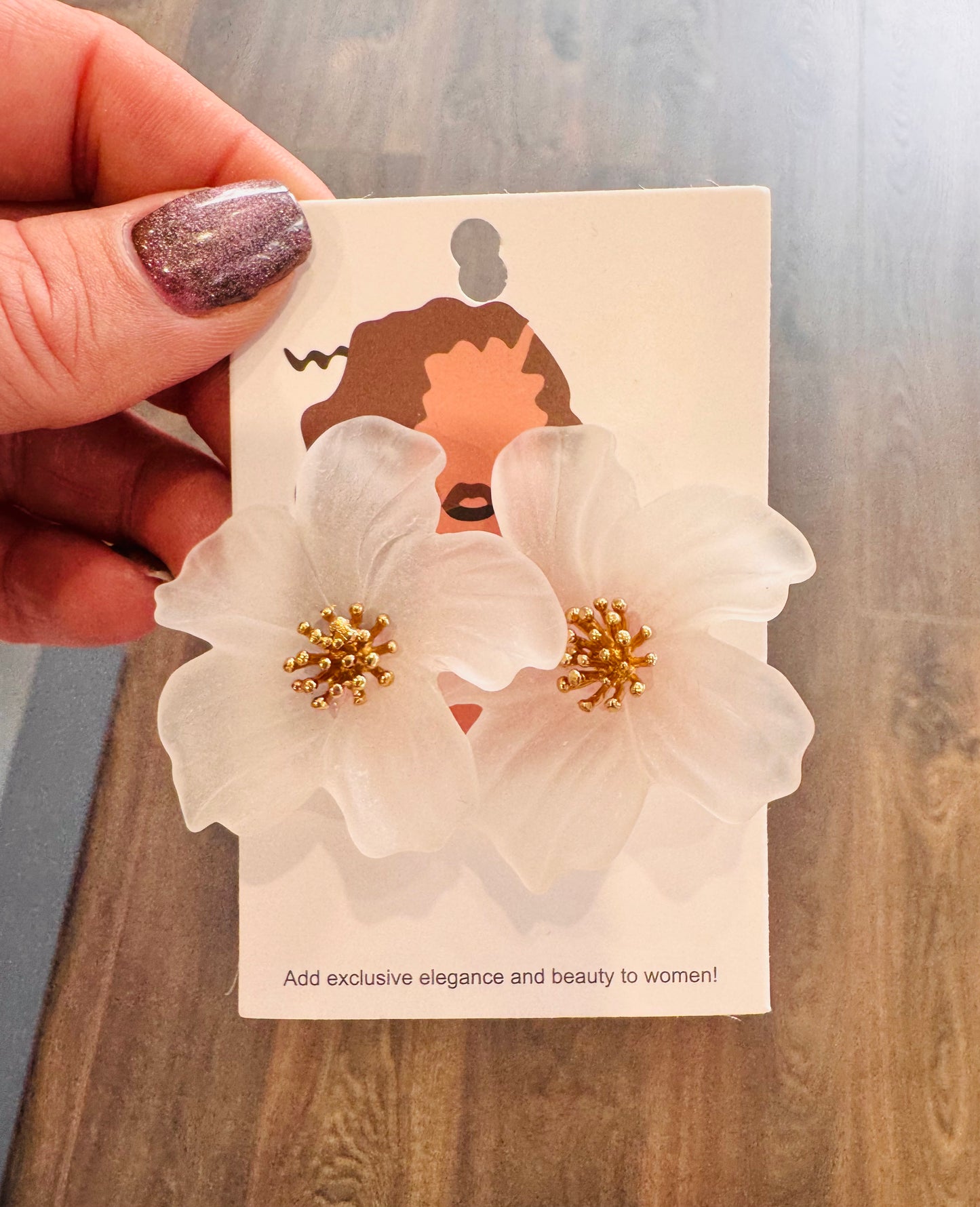DMB White Gold Statement Floral Earrings