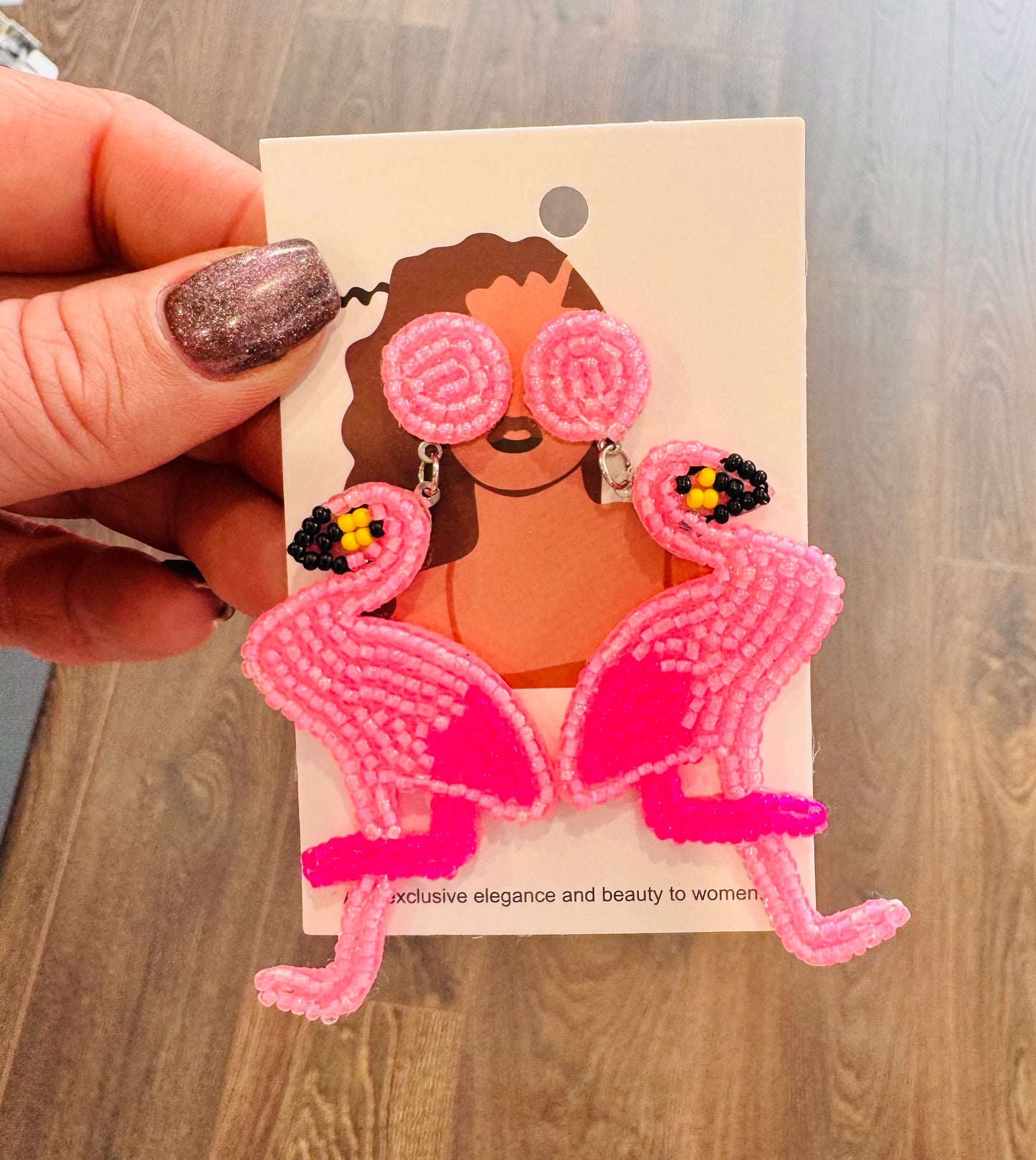 DMB Light Pink Beaded Flamingo Earrings