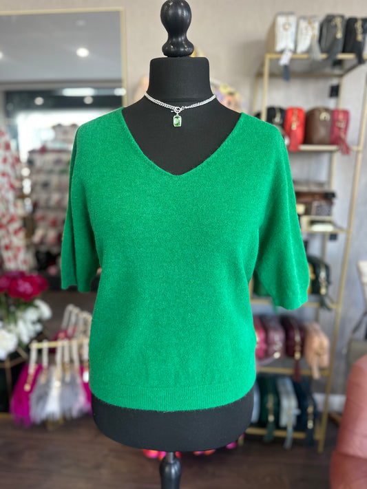DMB V Neck Knitted Tee Emerald Green