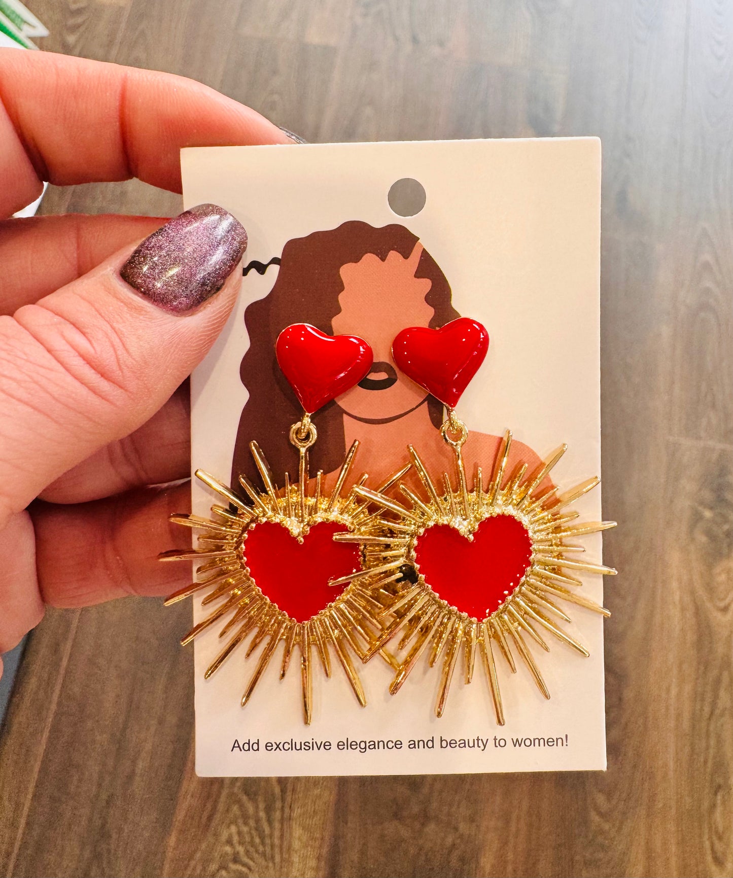 DMB Red Heart Sunburst Earrings