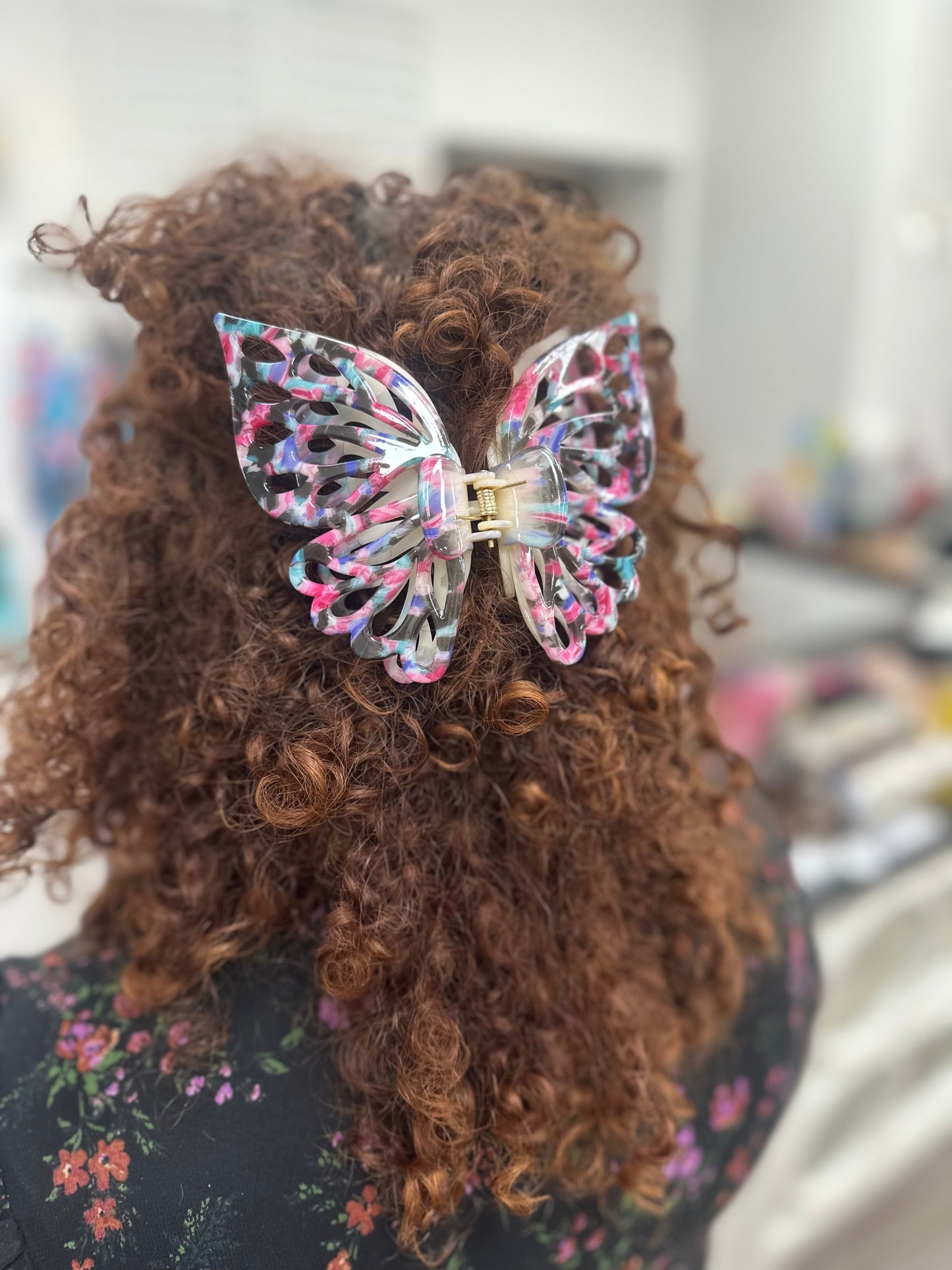 DMB Black Multi Speckled Extra Large Butterfly Hair Clip