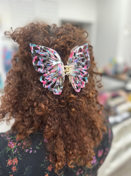 DMB Black Multi Speckled Extra Large Butterfly Hair Clip