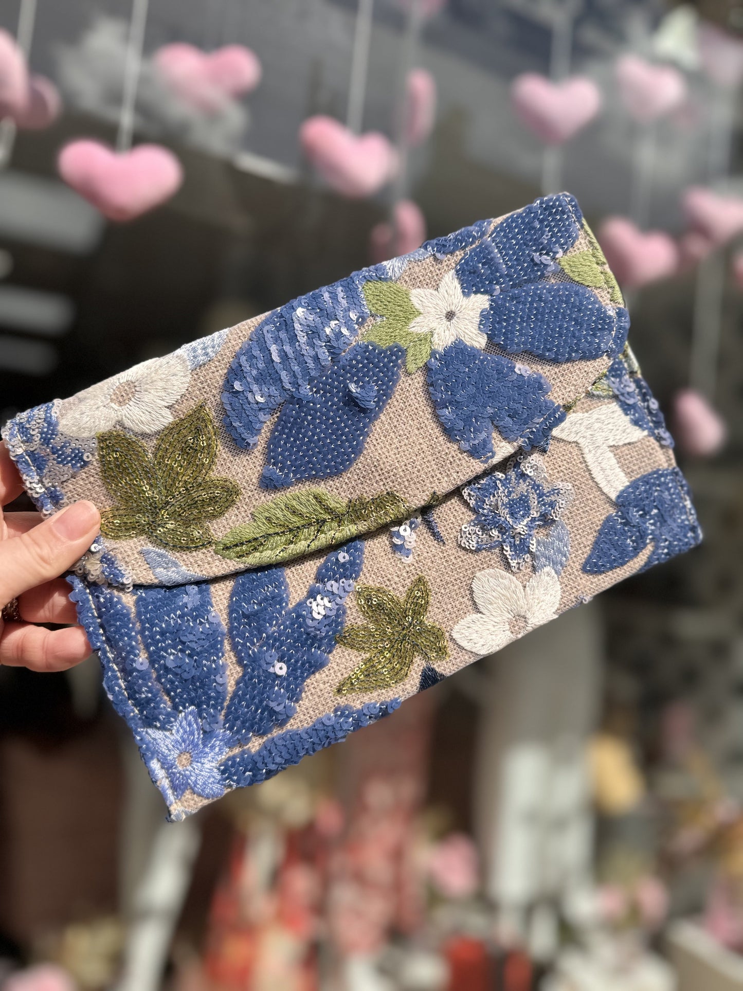 DMB Blue / Green  Embroided & Sequin Flap Clutch