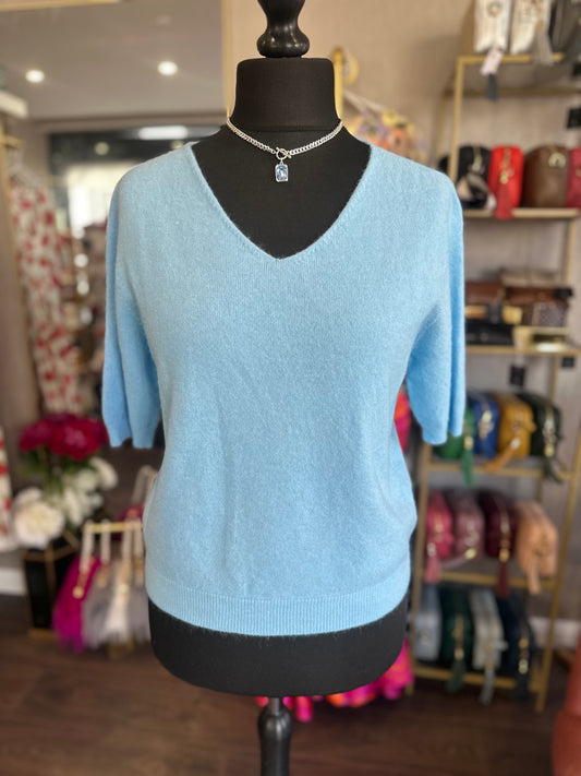 DMB V Neck Knitted Tee Sky Blue
