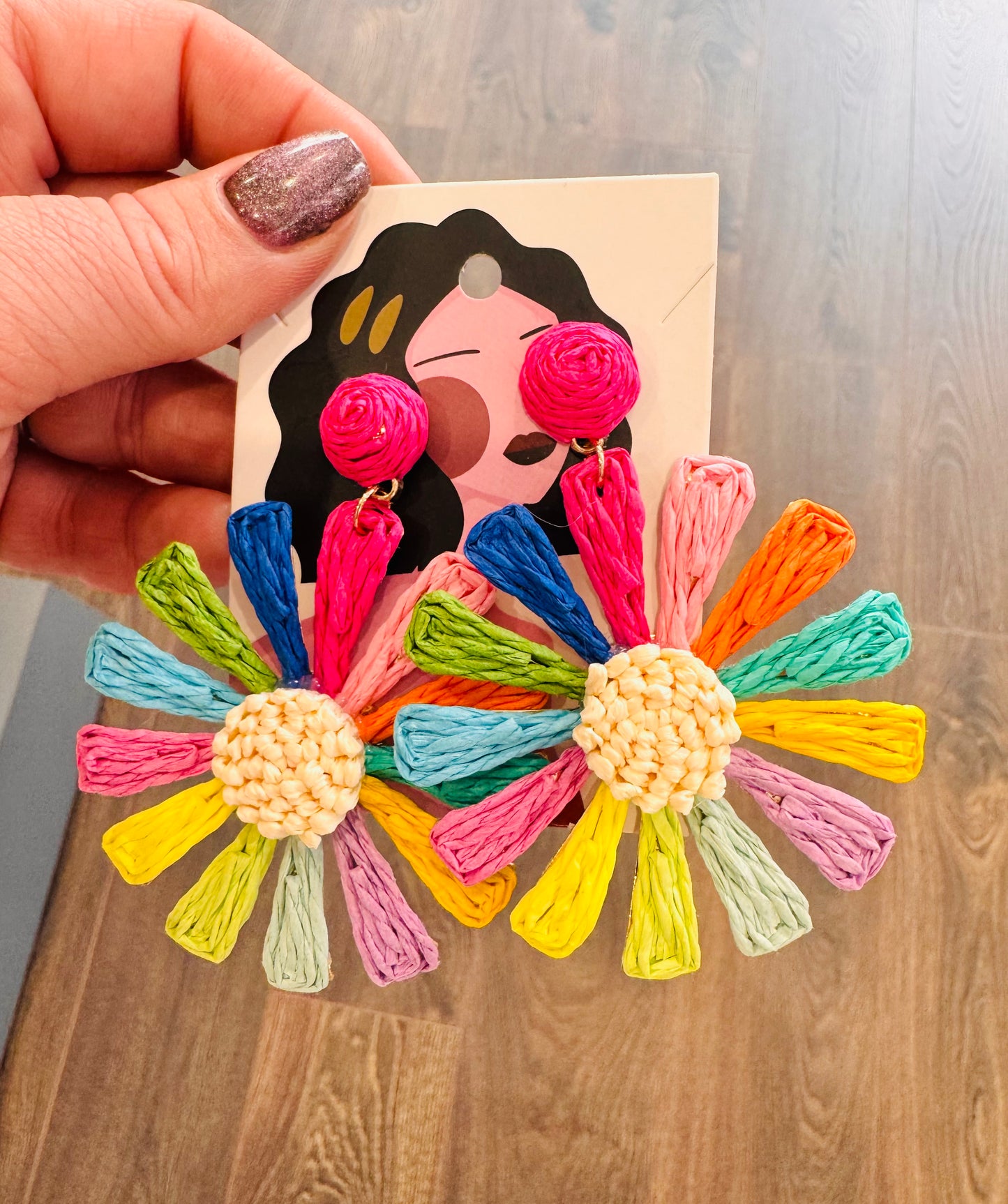DMB Rainbow Raffia Flower Earrings