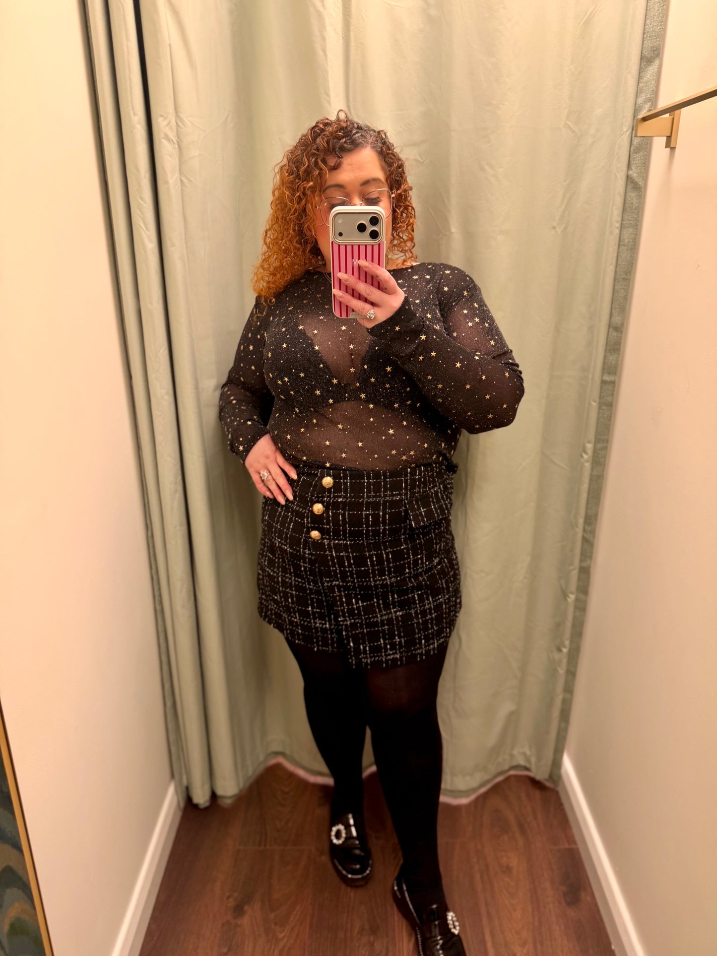 DMB Black Sparkly Star Sheer Mesh Top