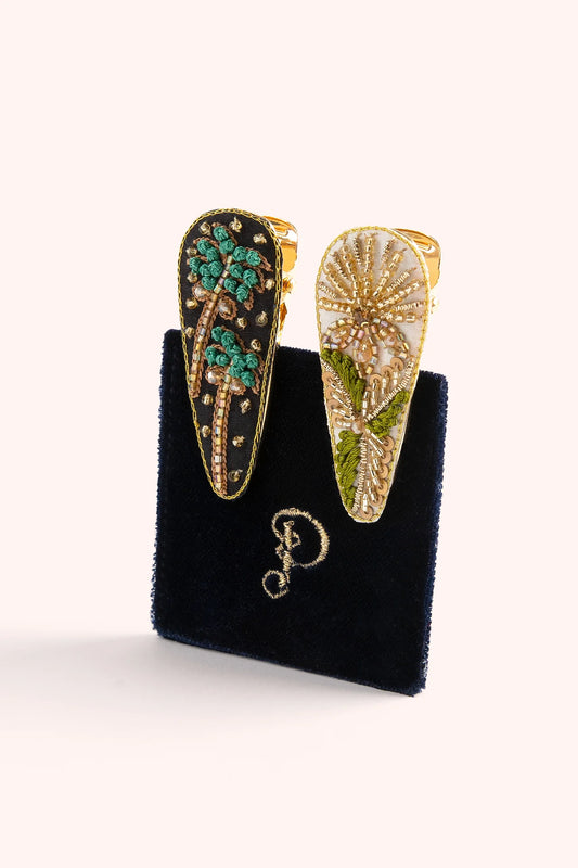Powder Hairclips - Midnight Trees & Champagne Flower