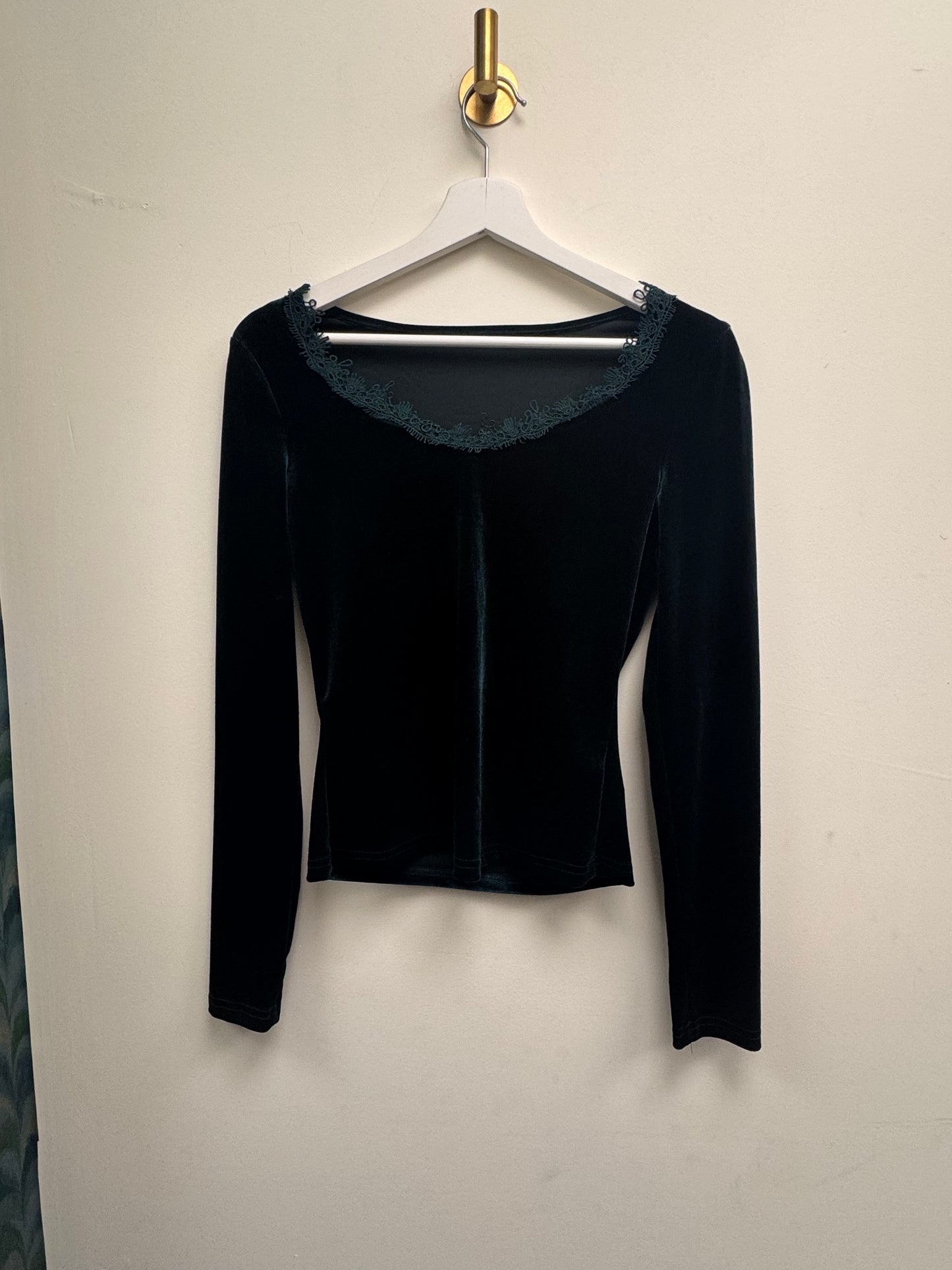 DMB Dark Green Velvet Lace Trim top