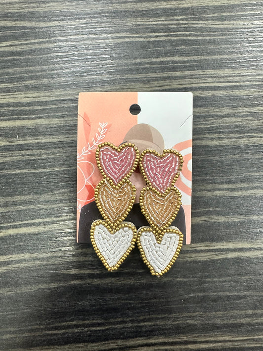 DMB Pink Gold White Trio Heart Drop Beaded Earring
