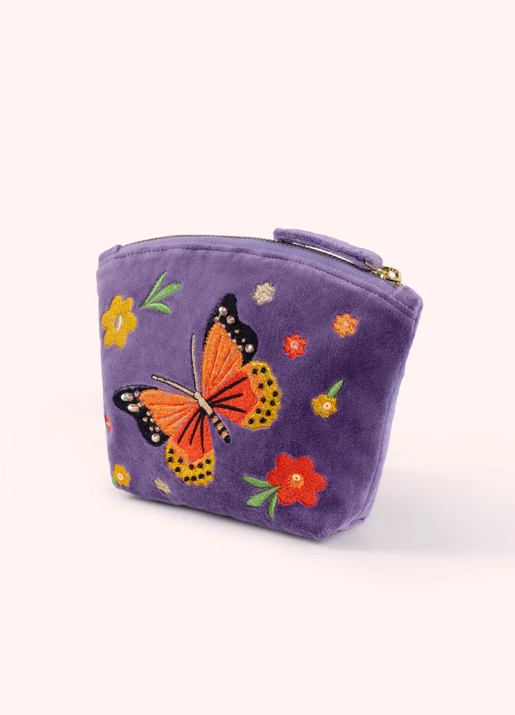 POWDER EMBROIDERED VELVET MINI POUCH - BONNY BUTTERFLY