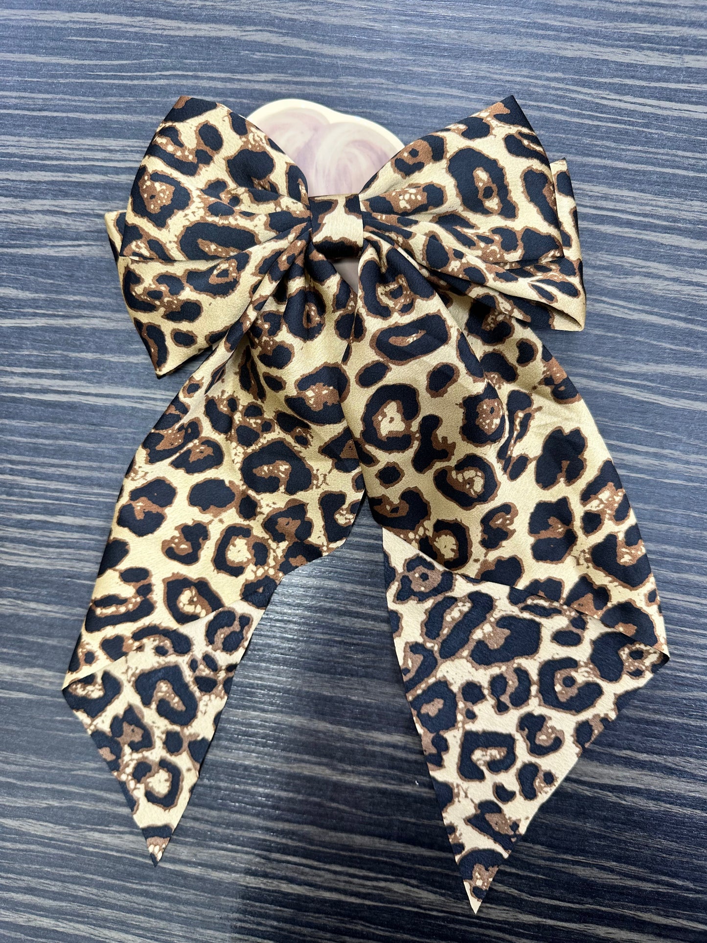 DMB Large Leopard Print Silk Hair Bow
