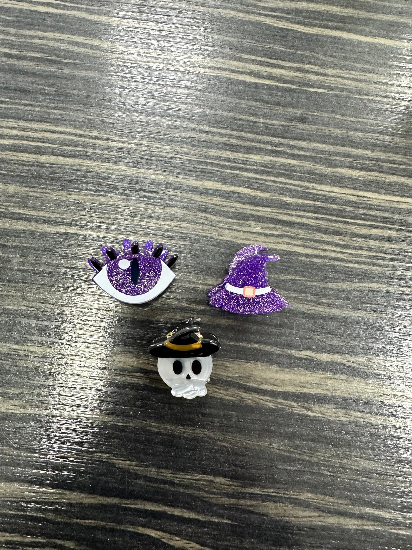 *DMB Halloween* Mini Eyeball, Witches Hat, Skeleton Hair Clip Trio Set