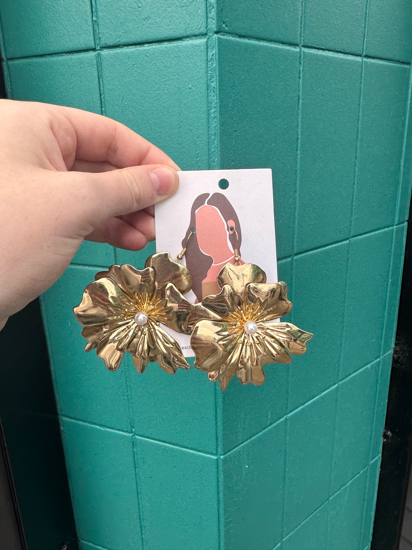 DMB Gold Statement Flower Drop Earrings