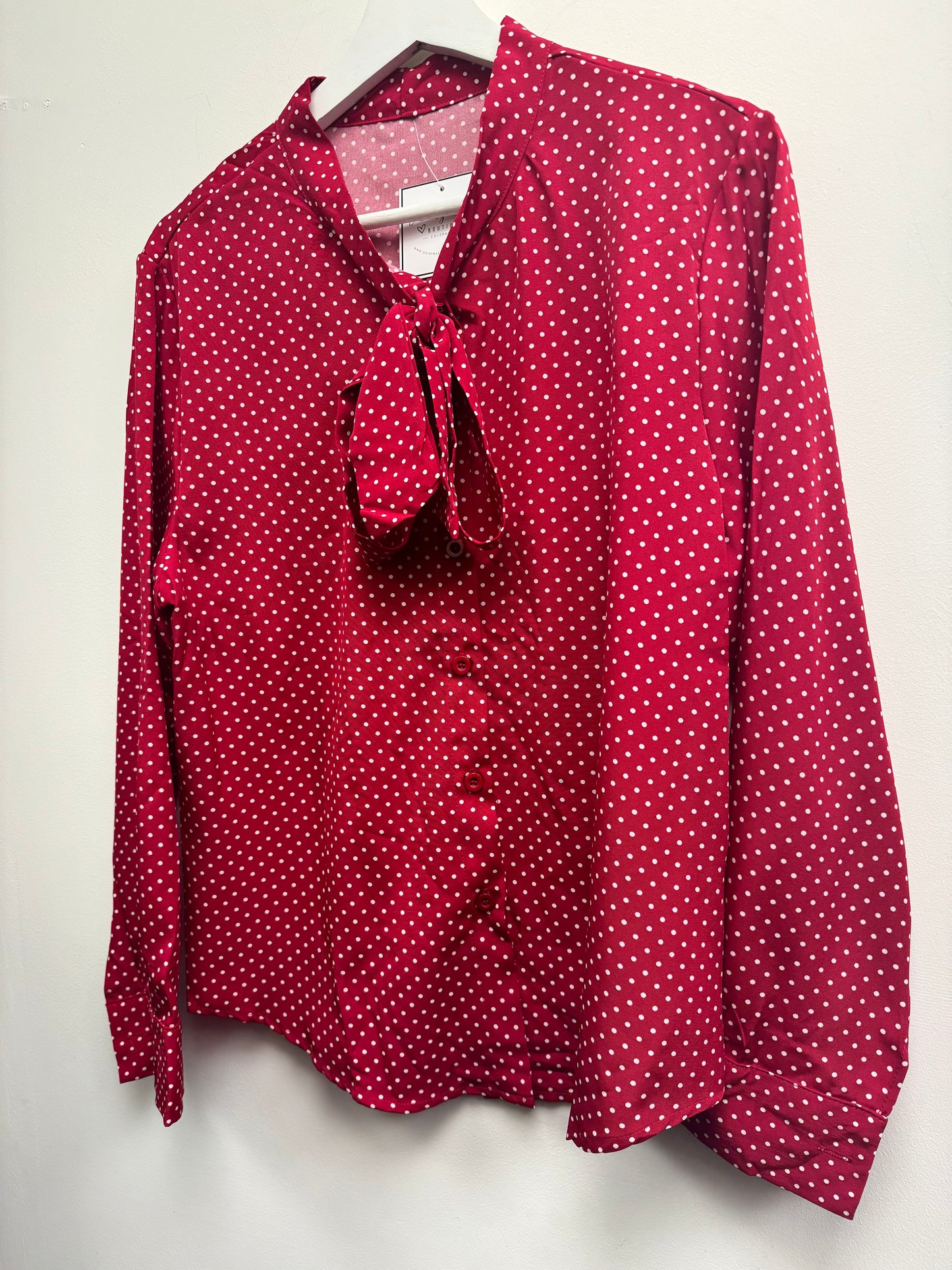 DMB Red Polka Pussy Bow Blouse