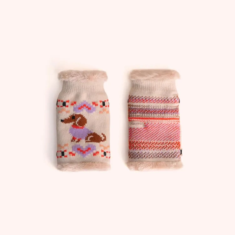 Powder Sausage Dog Wrist Warmers, Cream