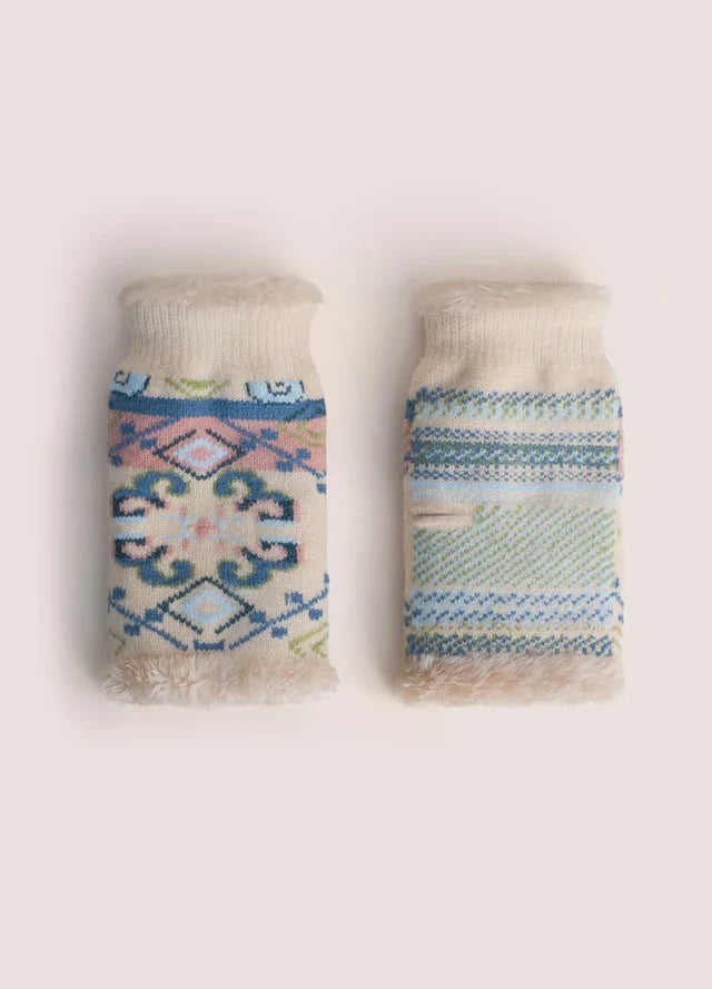 Powder Scandi Cosy Wrist Warmers, Cream Mix