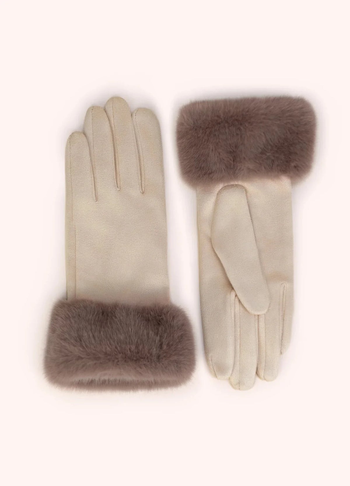 Powder Bettina Faux Suede/Fur Gloves, Cream