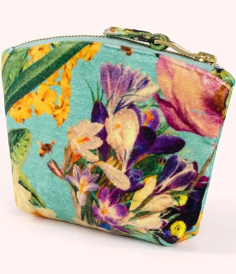 POWDER PRINTED VELVET MINI POUCH - SPRING FLORA