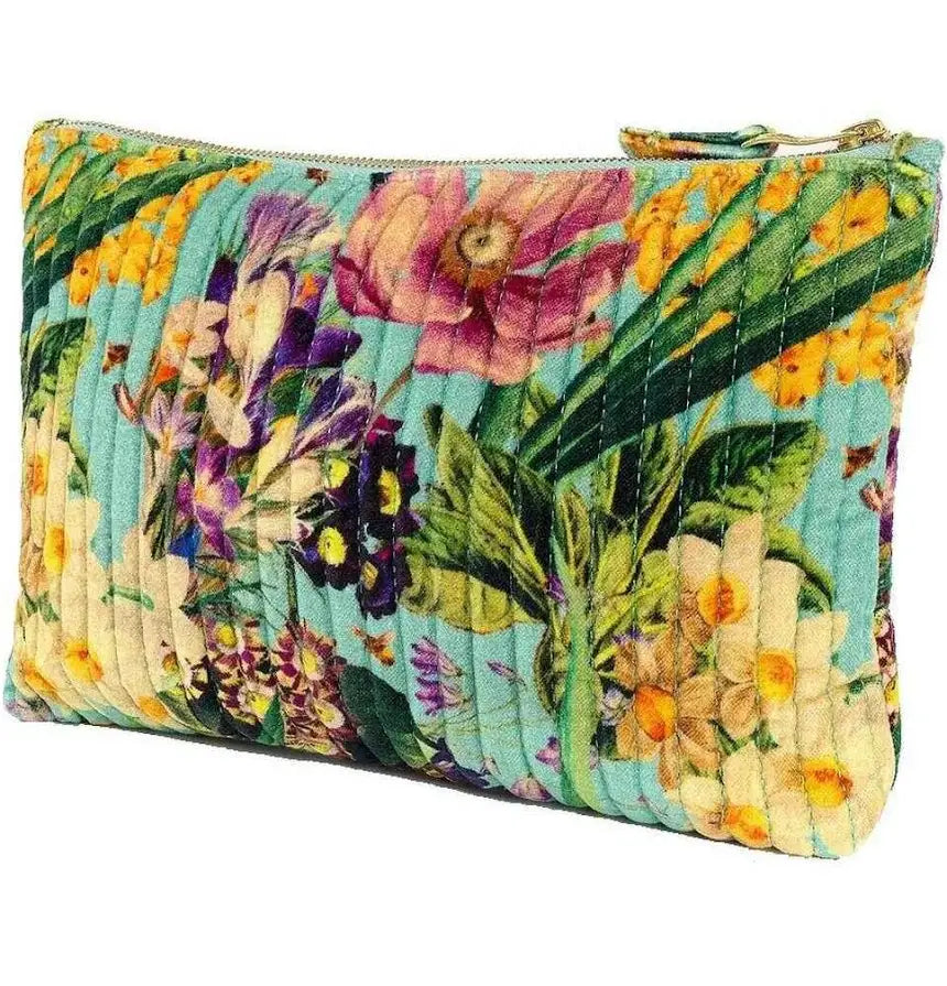 POWDER QUILTED VELVET ZIP POUCH - SPRING FLORA