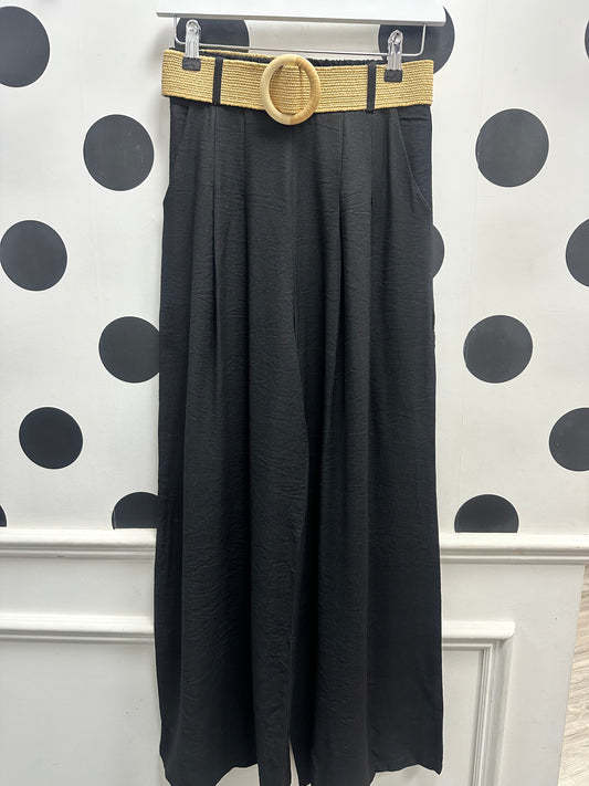 DMB Belted Wide Leg Trousers Black