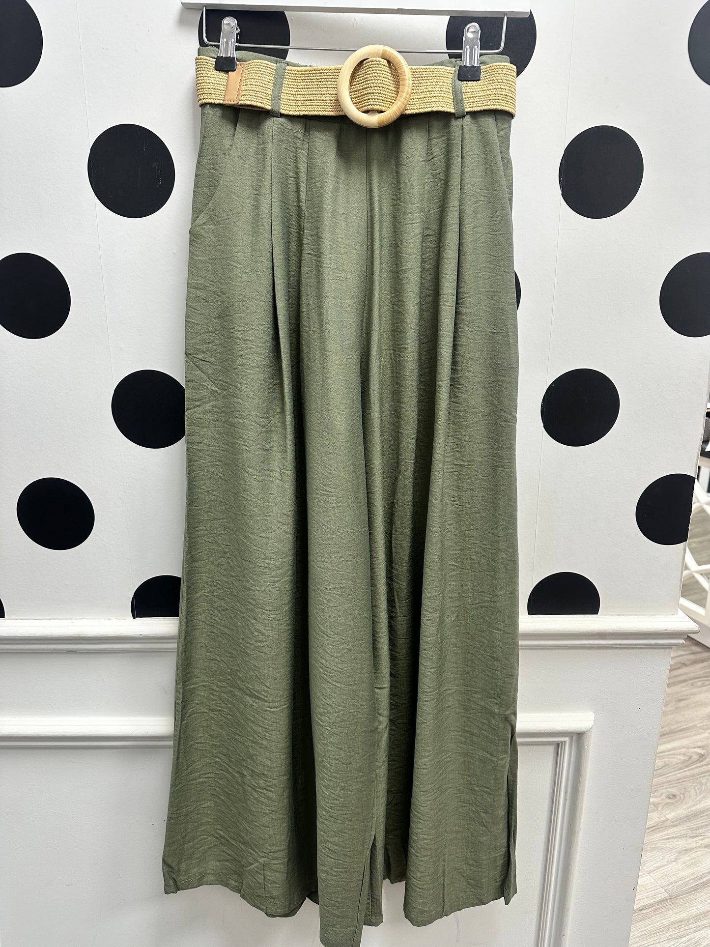 DMB Belted Wide Leg Trousers Khaki