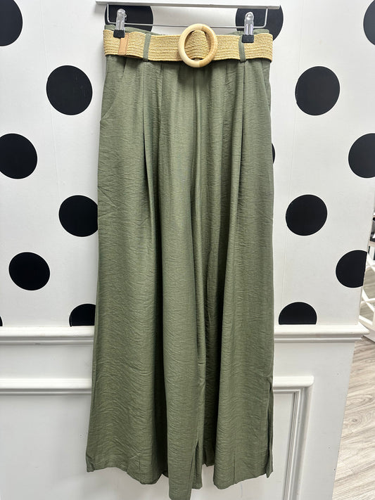 DMB Belted Wide Leg Trousers Khaki